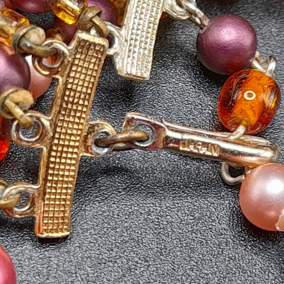 Vintage Japan Art Glass Necklace, Plum Pink Topaz, 1950s Vintage Jewelry - Picture 11 of 15